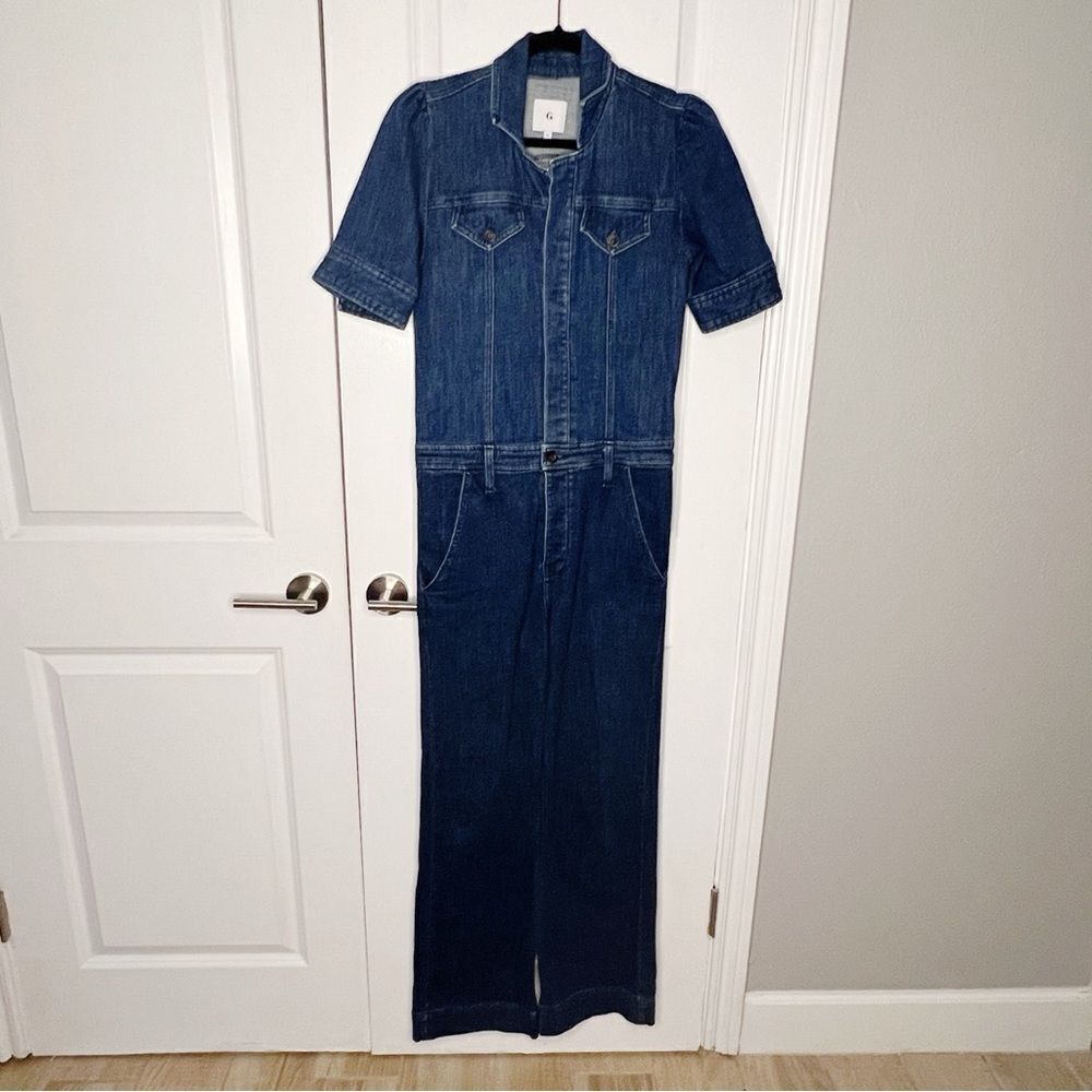 G. Label by Goop Katie stretch denim coverall short sleeve jumpsuit Size XS